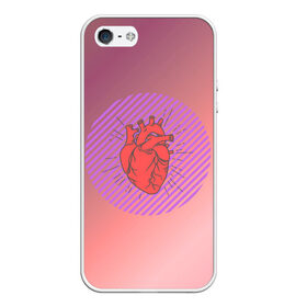 Чехол для iPhone 5/5S матовый с принтом Сердечко на розовом фоне в Санкт-Петербурге, Силикон | Область печати: задняя сторона чехла, без боковых панелей | круг | любовь | неон | полосатый | розовый | сердце | сияние | фиолетовый