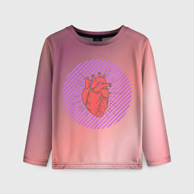 Детский лонгслив 3D с принтом Сердечко на розовом фоне в Санкт-Петербурге, 100% полиэстер | длинные рукава, круглый вырез горловины, полуприлегающий силуэт
 | Тематика изображения на принте: круг | любовь | неон | полосатый | розовый | сердце | сияние | фиолетовый