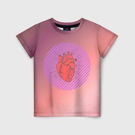 Детская футболка 3D с принтом Сердечко на розовом фоне в Санкт-Петербурге, 100% гипоаллергенный полиэфир | прямой крой, круглый вырез горловины, длина до линии бедер, чуть спущенное плечо, ткань немного тянется | круг | любовь | неон | полосатый | розовый | сердце | сияние | фиолетовый