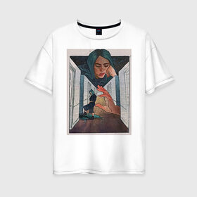 Женская футболка хлопок Oversize с принтом Billie Eilish dark room в Санкт-Петербурге, 100% хлопок | свободный крой, круглый ворот, спущенный рукав, длина до линии бедер
 | 