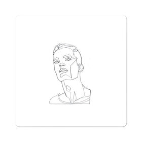 Магнит виниловый Квадрат с принтом портрет одной линией в Санкт-Петербурге, полимерный материал с магнитным слоем | размер 9*9 см, закругленные углы | красавчик | лица мужчины | минимализм | мужчина | не отрывая руки | одной линией | рисунок линиями | тумблер | чб | черные линии