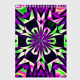 Скетчбук с принтом Kaleidoscope в Санкт-Петербурге, 100% бумага
 | 48 листов, плотность листов — 100 г/м2, плотность картонной обложки — 250 г/м2. Листы скреплены сверху удобной пружинной спиралью | abstraction | fractal | kaleidoscope | light green | pattern | purple | symmetry | абстракция | калейдоскоп | салатовый | симметрия | узор | фиолетовый | фрактал