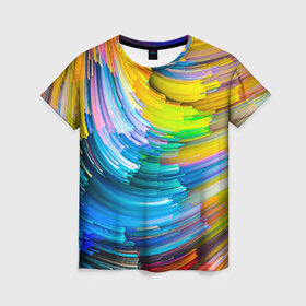 Женская футболка 3D с принтом Цветные полоски в Санкт-Петербурге, 100% полиэфир ( синтетическое хлопкоподобное полотно) | прямой крой, круглый вырез горловины, длина до линии бедер | colors | полоски | радуга | спагетти | цвета | цветная | цветные спагетти