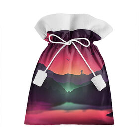 Подарочный 3D мешок с принтом Фиолетовый рассвет в Санкт-Петербурге, 100% полиэстер | Размер: 29*39 см | Тематика изображения на принте: colors | закат | кровавый закат | кровавый рассвет | река между гор | цвета