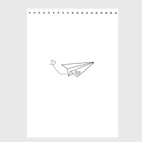 Скетчбук с принтом самолетик в Санкт-Петербурге, 100% бумага
 | 48 листов, плотность листов — 100 г/м2, плотность картонной обложки — 250 г/м2. Листы скреплены сверху удобной пружинной спиралью | белый самолетик | бумажный самолетик | минимализм | розовое сердечко | самолет | самолетик | сердечко | тумблер | чб