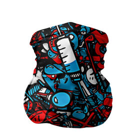 Бандана-труба 3D с принтом Красно синие безумие в Санкт-Петербурге, 100% полиэстер, ткань с особыми свойствами — Activecool | плотность 150‒180 г/м2; хорошо тянется, но сохраняет форму | безумие | много вещей | призрак | чувак