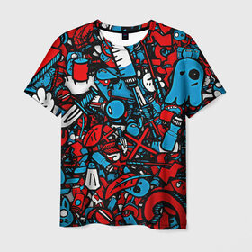 Мужская футболка 3D с принтом Красно синие безумие в Санкт-Петербурге, 100% полиэфир | прямой крой, круглый вырез горловины, длина до линии бедер | безумие | много вещей | призрак | чувак