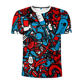 Мужская футболка 3D спортивная с принтом Красно синие безумие в Санкт-Петербурге, 100% полиэстер с улучшенными характеристиками | приталенный силуэт, круглая горловина, широкие плечи, сужается к линии бедра | безумие | много вещей | призрак | чувак