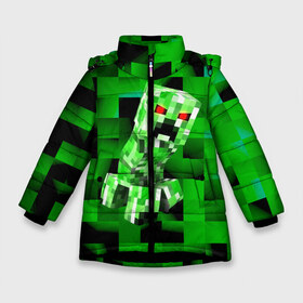 Зимняя куртка для девочек 3D с принтом Minecraft creeper в Санкт-Петербурге, ткань верха — 100% полиэстер; подклад — 100% полиэстер, утеплитель — 100% полиэстер. | длина ниже бедра, удлиненная спинка, воротник стойка и отстегивающийся капюшон. Есть боковые карманы с листочкой на кнопках, утяжки по низу изделия и внутренний карман на молнии. 

Предусмотрены светоотражающий принт на спинке, радужный светоотражающий элемент на пуллере молнии и на резинке для утяжки. | blox | creeper | dungeons | game | geometry | logo | pixel | steve | алекс | герои | детям | зелень | игра | квадраты | крипер | куб | логотипы игр | майнкрафт | мальчикам | мобы | персонажи | пиксель | пиксельный | подземелья
