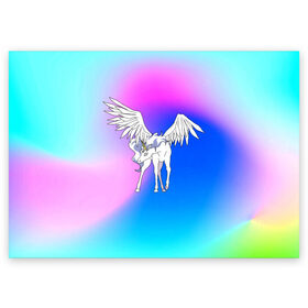 Поздравительная открытка с принтом Пегас Гелиос в Санкт-Петербурге, 100% бумага | плотность бумаги 280 г/м2, матовая, на обратной стороне линовка и место для марки
 | anime | luna | princess | sailor moon | wings | ангел | градиент | детям | единорог | звезды | конь | красивый | крылья | лошадка | луна | любовь | марс | мифический | небеса | перья | радуга | сейлор мун | сказочный | токио
