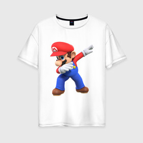 Женская футболка хлопок Oversize с принтом Mario в Санкт-Петербурге, 100% хлопок | свободный крой, круглый ворот, спущенный рукав, длина до линии бедер
 | 8 бит | dandy | mario | водопроводчик | денди | игры на денди | марио