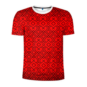 Мужская футболка 3D спортивная с принтом Геометрический орнамент в Санкт-Петербурге, 100% полиэстер с улучшенными характеристиками | приталенный силуэт, круглая горловина, широкие плечи, сужается к линии бедра | абстракция | геометрия | кубы | орнамент | паттерн | полосы | узор