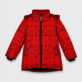 Зимняя куртка для девочек 3D с принтом Геометрический орнамент в Санкт-Петербурге, ткань верха — 100% полиэстер; подклад — 100% полиэстер, утеплитель — 100% полиэстер. | длина ниже бедра, удлиненная спинка, воротник стойка и отстегивающийся капюшон. Есть боковые карманы с листочкой на кнопках, утяжки по низу изделия и внутренний карман на молнии. 

Предусмотрены светоотражающий принт на спинке, радужный светоотражающий элемент на пуллере молнии и на резинке для утяжки. | абстракция | геометрия | кубы | орнамент | паттерн | полосы | узор