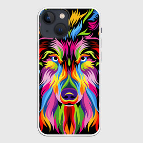 Чехол для iPhone 13 mini с принтом Neon wolf в Санкт-Петербурге,  |  | color | ears | eyes | muzzle | neon | nose | paint | skin | view | wolf | взгляд | волк | глаза | краска | неон | нос | уши | цвет | шерсть