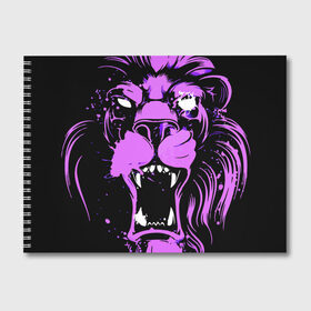 Альбом для рисования с принтом Pink lion в Санкт-Петербурге, 100% бумага
 | матовая бумага, плотность 200 мг. | ears | eyes | fangs | jaw | lion | mane | muzzle | neon | pink | глаза | грива | клыки | лев | неон | пасть | розовый | уши