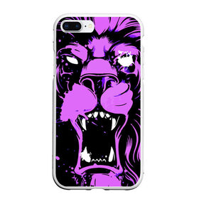 Чехол для iPhone 7Plus/8 Plus матовый с принтом Pink lion в Санкт-Петербурге, Силикон | Область печати: задняя сторона чехла, без боковых панелей | ears | eyes | fangs | jaw | lion | mane | muzzle | neon | pink | глаза | грива | клыки | лев | неон | пасть | розовый | уши