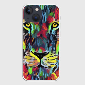 Чехол для iPhone 13 mini с принтом Rainbow lion в Санкт-Петербурге,  |  | color | ears | eyes | jaw | lion | mane | muzzle | nose | paint | view | взгляд | глаза | грива | краска | лев | нос | пасть | цвет