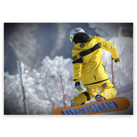 Поздравительная открытка с принтом сноубордист в Санкт-Петербурге, 100% бумага | плотность бумаги 280 г/м2, матовая, на обратной стороне линовка и место для марки
 | snowboard | прыжок | сноуборд | сноубординг | сноубордист | экстрим