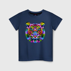 Детская футболка хлопок с принтом Color tiger в Санкт-Петербурге, 100% хлопок | круглый вырез горловины, полуприлегающий силуэт, длина до линии бедер | color | ears | eyes | muzzle | neon | tiger | vanguard | view | авангард | взгляд | глаза | неон | тигр | уши | цвет