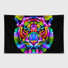 Флаг-баннер с принтом Neon tiger в Санкт-Петербурге, 100% полиэстер | размер 67 х 109 см, плотность ткани — 95 г/м2; по краям флага есть четыре люверса для крепления | color | ears | eyes | muzzle | neon | tiger | vanguard | view | авангард | взгляд | глаза | неон | тигр | уши | цвет
