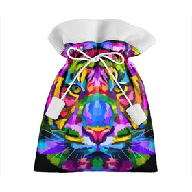 Подарочный 3D мешок с принтом Neon tiger в Санкт-Петербурге, 100% полиэстер | Размер: 29*39 см | Тематика изображения на принте: color | ears | eyes | muzzle | neon | tiger | vanguard | view | авангард | взгляд | глаза | неон | тигр | уши | цвет