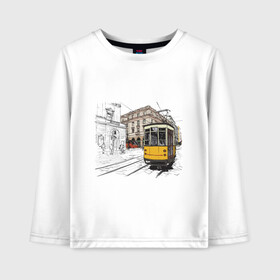 Детский лонгслив хлопок с принтом Белый и желтый поезд в Санкт-Петербурге, 100% хлопок | круглый вырез горловины, полуприлегающий силуэт, длина до линии бедер | белый и желтый поезд | город | дорога | трамвай | транспорт | улица