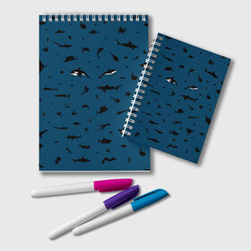 Блокнот с принтом Fish в Санкт-Петербурге, 100% бумага | 48 листов, плотность листов — 60 г/м2, плотность картонной обложки — 250 г/м2. Листы скреплены удобной пружинной спиралью. Цвет линий — светло-серый
 | Тематика изображения на принте: dolphin | fish | killer whale | see life | shark | акула | дельфин | касатка | морские обитатели | рыба
