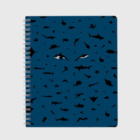 Тетрадь с принтом Fish в Санкт-Петербурге, 100% бумага | 48 листов, плотность листов — 60 г/м2, плотность картонной обложки — 250 г/м2. Листы скреплены сбоку удобной пружинной спиралью. Уголки страниц и обложки скругленные. Цвет линий — светло-серый
 | Тематика изображения на принте: dolphin | fish | killer whale | see life | shark | акула | дельфин | касатка | морские обитатели | рыба