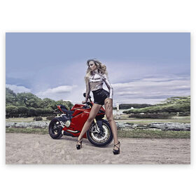 Поздравительная открытка с принтом Biker Olga в Санкт-Петербурге, 100% бумага | плотность бумаги 280 г/м2, матовая, на обратной стороне линовка и место для марки
 | celebrity | clouds | fashion | girl | model | motorcycle | nature | pose | sky | star | девушка | звезда | знаменитость | мода | модель | мотоцикл | небо | облака | природа