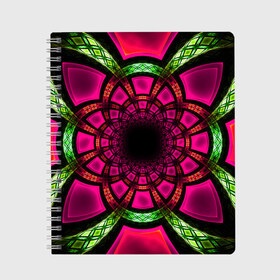 Тетрадь с принтом Morella в Санкт-Петербурге, 100% бумага | 48 листов, плотность листов — 60 г/м2, плотность картонной обложки — 250 г/м2. Листы скреплены сбоку удобной пружинной спиралью. Уголки страниц и обложки скругленные. Цвет линий — светло-серый
 | abstraction | fractal | glow | pattern | pink | symmetry | абстракция | розовый | свечение | симметрия | узор | фрактал