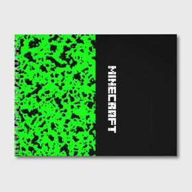 Альбом для рисования с принтом MINECRAFT LOGO в Санкт-Петербурге, 100% бумага
 | матовая бумага, плотность 200 мг. | Тематика изображения на принте: blox | creeper | dungeons | game | green | minecraft | neon | pixel | steve | алекс | детям | зелень | игра | кислотный | крипер | куб | логотипы игр | майнкрафт | мальчикам | мобы | пиксель | пиксельный | подземелья | приключения