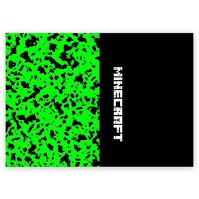 Поздравительная открытка с принтом MINECRAFT LOGO в Санкт-Петербурге, 100% бумага | плотность бумаги 280 г/м2, матовая, на обратной стороне линовка и место для марки
 | blox | creeper | dungeons | game | green | minecraft | neon | pixel | steve | алекс | детям | зелень | игра | кислотный | крипер | куб | логотипы игр | майнкрафт | мальчикам | мобы | пиксель | пиксельный | подземелья | приключения