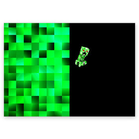 Поздравительная открытка с принтом MINECRAFT CREEPER в Санкт-Петербурге, 100% бумага | плотность бумаги 280 г/м2, матовая, на обратной стороне линовка и место для марки
 | blox | creeper | dungeons | game | geometry | green | neon | pixel | steve | алекс | детям | зелень | игра | кислотный | крипер | куб | логотипы игр | майнкрафт | мальчикам | мобы | неоновый | пиксель | пиксельный | подземелья