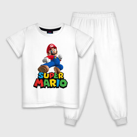 Детская пижама хлопок с принтом Super Mario в Санкт-Петербурге, 100% хлопок |  брюки и футболка прямого кроя, без карманов, на брюках мягкая резинка на поясе и по низу штанин
 | game | mario kart live home circuit | super mario | super mario 3d world | super mario 64 | super mario galaxy | super mario sunshine | гумба | игра super mario | игра марио | йоши | купалинги | лакиту | луиджи | марио | надпись | нинтендо | 