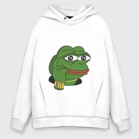 Мужское худи Oversize хлопок с принтом Meme Pepe Frog в Санкт-Петербурге, френч-терри — 70% хлопок, 30% полиэстер. Мягкий теплый начес внутри —100% хлопок | боковые карманы, эластичные манжеты и нижняя кромка, капюшон на магнитной кнопке | Тематика изображения на принте: meme | meme frog | meme pepe | pepe | мем | мемы