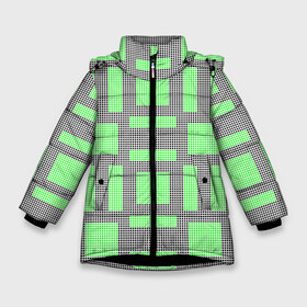 Зимняя куртка для девочек 3D с принтом Пиксели зеленые в Санкт-Петербурге, ткань верха — 100% полиэстер; подклад — 100% полиэстер, утеплитель — 100% полиэстер. | длина ниже бедра, удлиненная спинка, воротник стойка и отстегивающийся капюшон. Есть боковые карманы с листочкой на кнопках, утяжки по низу изделия и внутренний карман на молнии. 

Предусмотрены светоотражающий принт на спинке, радужный светоотражающий элемент на пуллере молнии и на резинке для утяжки. | геометрия | зеленые | квадраты | орнамент | па терн | пиксели | узор