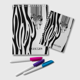 Блокнот с принтом Zebra в Санкт-Петербурге, 100% бумага | 48 листов, плотность листов — 60 г/м2, плотность картонной обложки — 250 г/м2. Листы скреплены удобной пружинной спиралью. Цвет линий — светло-серый
 | Тематика изображения на принте: животное | зебра | полосы | черный | штрихкод