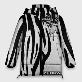 Женская зимняя куртка 3D с принтом Zebra в Санкт-Петербурге, верх — 100% полиэстер; подкладка — 100% полиэстер; утеплитель — 100% полиэстер | длина ниже бедра, силуэт Оверсайз. Есть воротник-стойка, отстегивающийся капюшон и ветрозащитная планка. 

Боковые карманы с листочкой на кнопках и внутренний карман на молнии | животное | зебра | полосы | черный | штрихкод