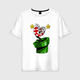 Женская футболка хлопок Oversize с принтом Хищное растение МАРИО в Санкт-Петербурге, 100% хлопок | свободный крой, круглый ворот, спущенный рукав, длина до линии бедер
 | luigi | mario | super | super mario | братья марио | денди | луиджи | марио | марио денди | супер марио