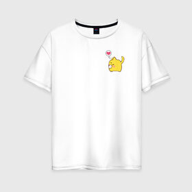 Женская футболка хлопок Oversize с принтом Кот в Санкт-Петербурге, 100% хлопок | свободный крой, круглый ворот, спущенный рукав, длина до линии бедер
 | животное | кот | сердце | смешной