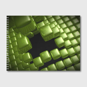 Альбом для рисования с принтом зеленый куб в Санкт-Петербурге, 100% бумага
 | матовая бумага, плотность 200 мг. | Тематика изображения на принте: 3d | абстракция | зеленый | илюзия | квадрат | куб