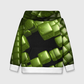 Детская толстовка 3D с принтом зеленый куб в Санкт-Петербурге, 100% полиэстер | двухслойный капюшон со шнурком для регулировки, мягкие манжеты на рукавах и по низу толстовки, спереди карман-кенгуру с мягким внутренним слоем | 3d | абстракция | зеленый | илюзия | квадрат | куб