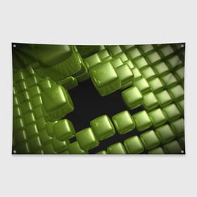 Флаг-баннер с принтом зеленый куб в Санкт-Петербурге, 100% полиэстер | размер 67 х 109 см, плотность ткани — 95 г/м2; по краям флага есть четыре люверса для крепления | 3d | абстракция | зеленый | илюзия | квадрат | куб