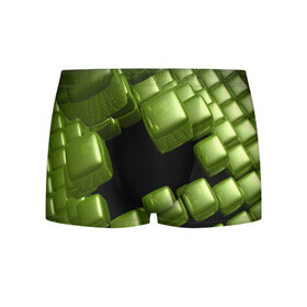 Мужские трусы 3D с принтом зеленый куб в Санкт-Петербурге, 50% хлопок, 50% полиэстер | классическая посадка, на поясе мягкая тканевая резинка | 3d | абстракция | зеленый | илюзия | квадрат | куб