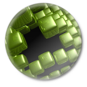 Значок с принтом зеленый куб в Санкт-Петербурге,  металл | круглая форма, металлическая застежка в виде булавки | 3d | абстракция | зеленый | илюзия | квадрат | куб