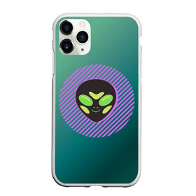 Чехол для iPhone 11 Pro матовый с принтом Инопланетяша на зеленом фоне в Санкт-Петербурге, Силикон |  | Тематика изображения на принте: градиент | зеленый | инопланетянин | круг | лицо | наука | нло | подарок | полоски | пришелец | улыбка | фантастика | фиолетовый