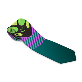 Галстук 3D с принтом Инопланетяша на зеленом фоне в Санкт-Петербурге, 100% полиэстер | Длина 148 см; Плотность 150-180 г/м2 | градиент | зеленый | инопланетянин | круг | лицо | наука | нло | подарок | полоски | пришелец | улыбка | фантастика | фиолетовый