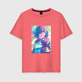 Женская футболка хлопок Oversize с принтом NEON ART 11-21-12 в Санкт-Петербурге, 100% хлопок | свободный крой, круглый ворот, спущенный рукав, длина до линии бедер
 | art | neon aesthetic | neon art | vaporwave art | цифровые файлы