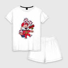 Женская пижама с шортиками хлопок с принтом New Coach Mike - Brawl Stars в Санкт-Петербурге, 100% хлопок | футболка прямого кроя, шорты свободные с широкой мягкой резинкой | 