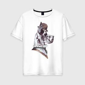 Женская футболка хлопок Oversize с принтом Немецкий дог в шляпе в Санкт-Петербурге, 100% хлопок | свободный крой, круглый ворот, спущенный рукав, длина до линии бедер
 | немецкий дог | портрет собаки | собака в шляпе